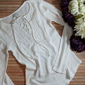 Lucky Brand Lace Up Bib Thermal Top